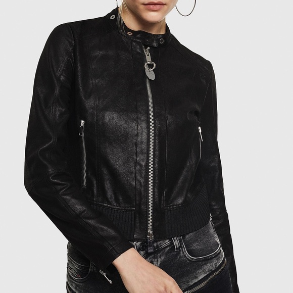 DIESEL BLACK LEATHER JACKET - Picture 1 of 7